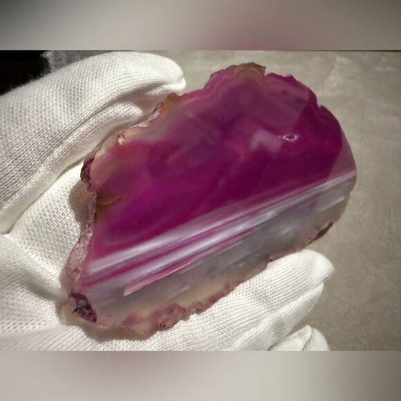Pink Banded Agate Slice – Polished Crystal Display Stone 5.5” Vibrant Color - Picture 9 of 17